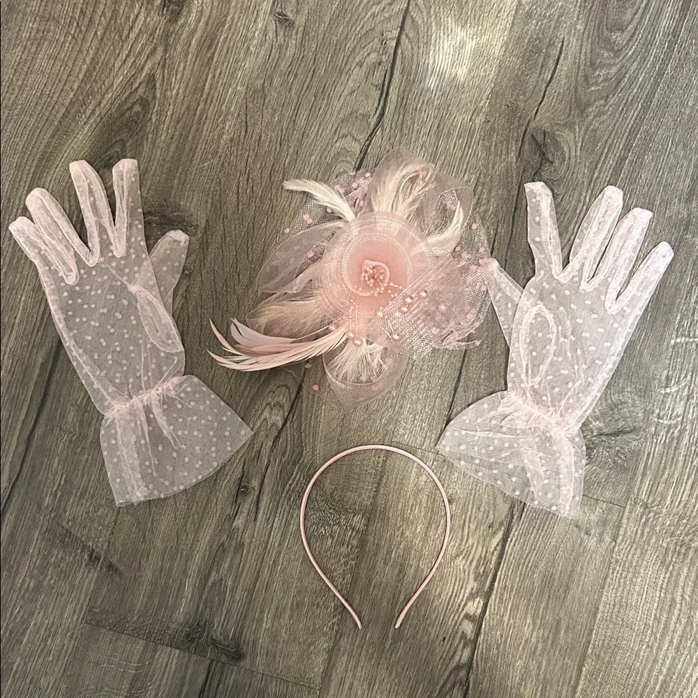 Pink Polka Dot Gloves and Fascinator Set - Picture 1 of 1